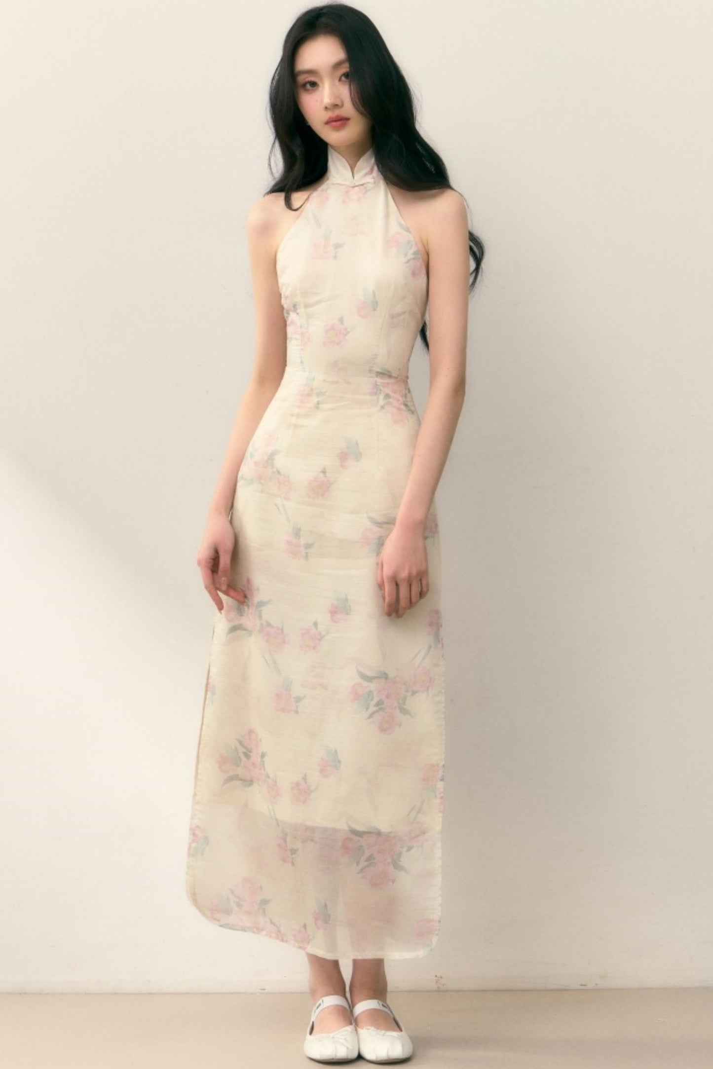Pastel Lotus Neck-Tie Oriental Dress