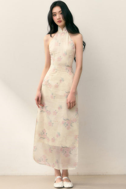 Pastel Lotus Neck-Tie Oriental Dress