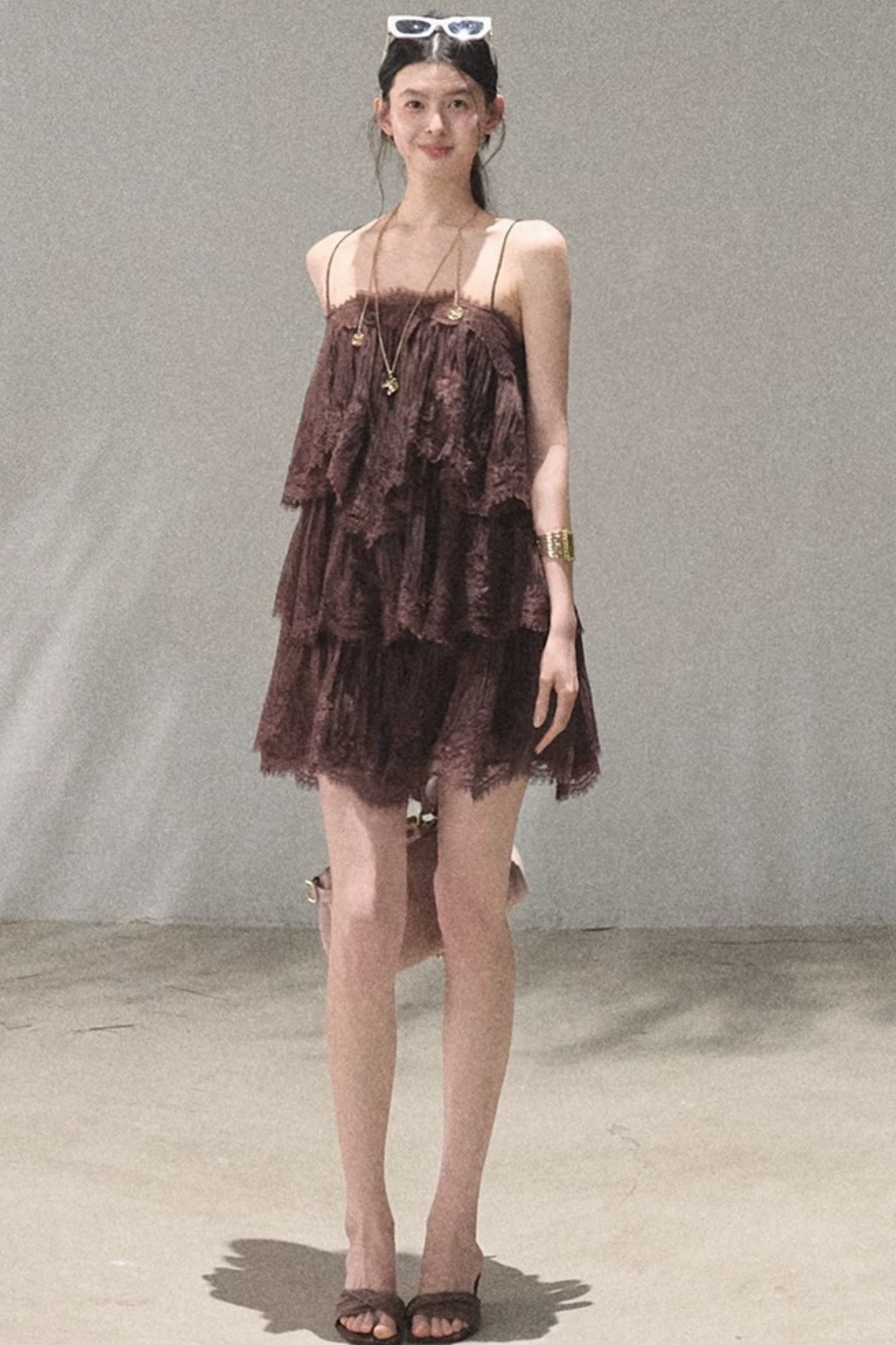 Heartbeat Lace Tiered Dress and Camisole Set