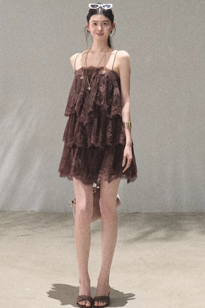 Heartbeat Lace Tiered Dress and Camisole Set