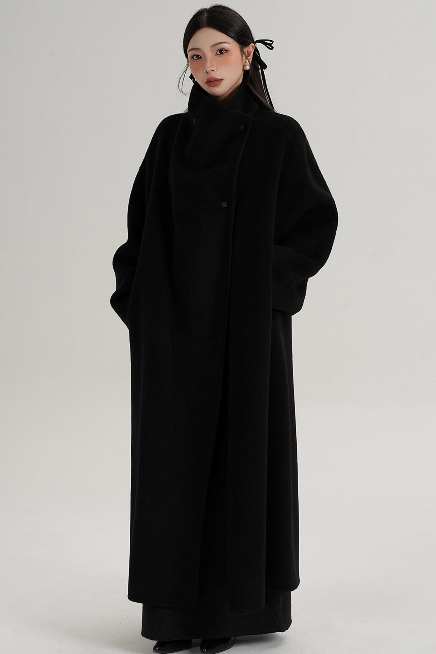 Stand-Up Collar Elongated Wool Coat