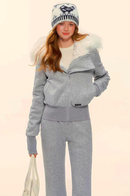 Retro Fleece Hooded Jacket Set-Up