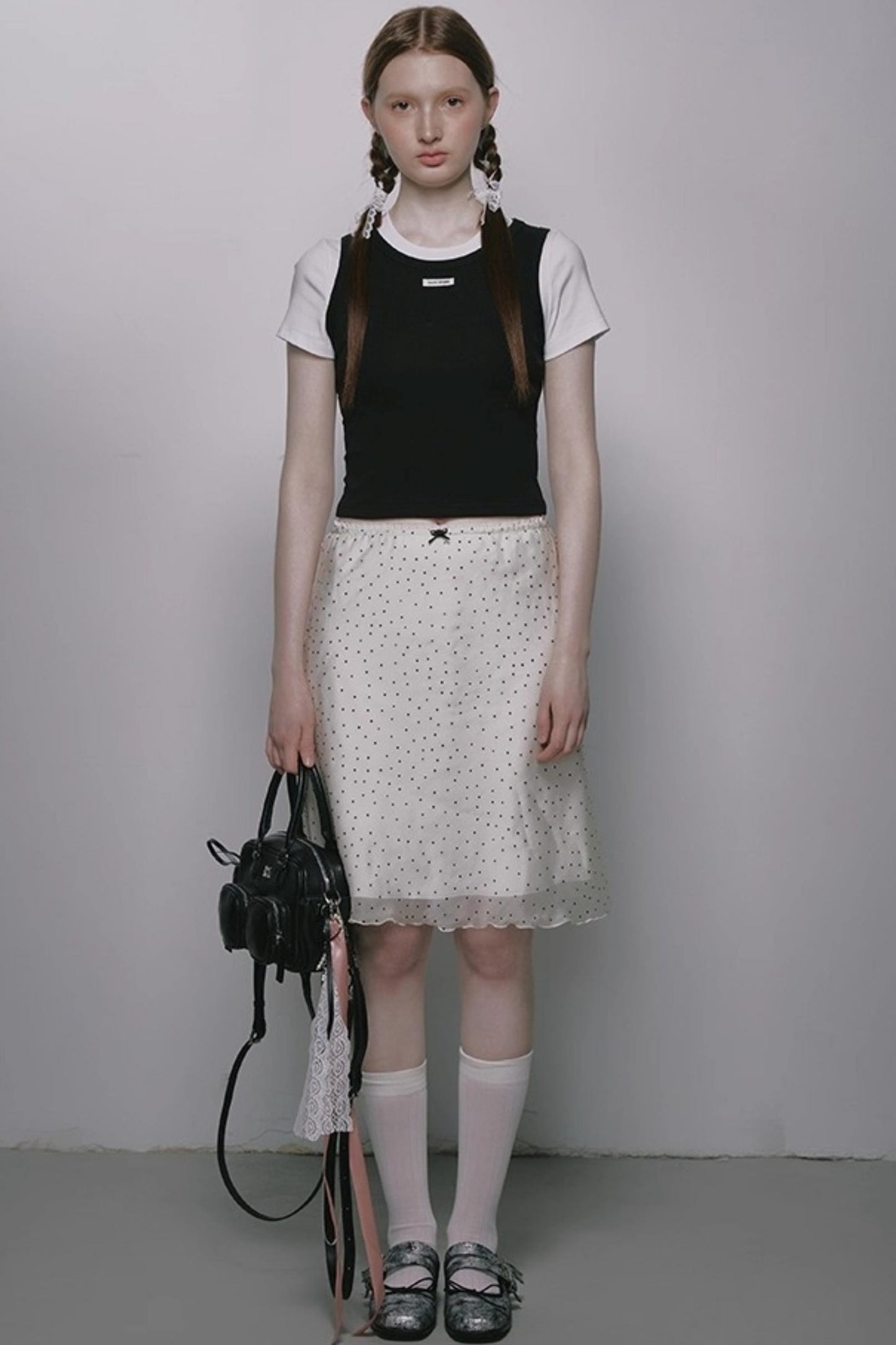 French Polka Dot A-Line Chiffon Skirt