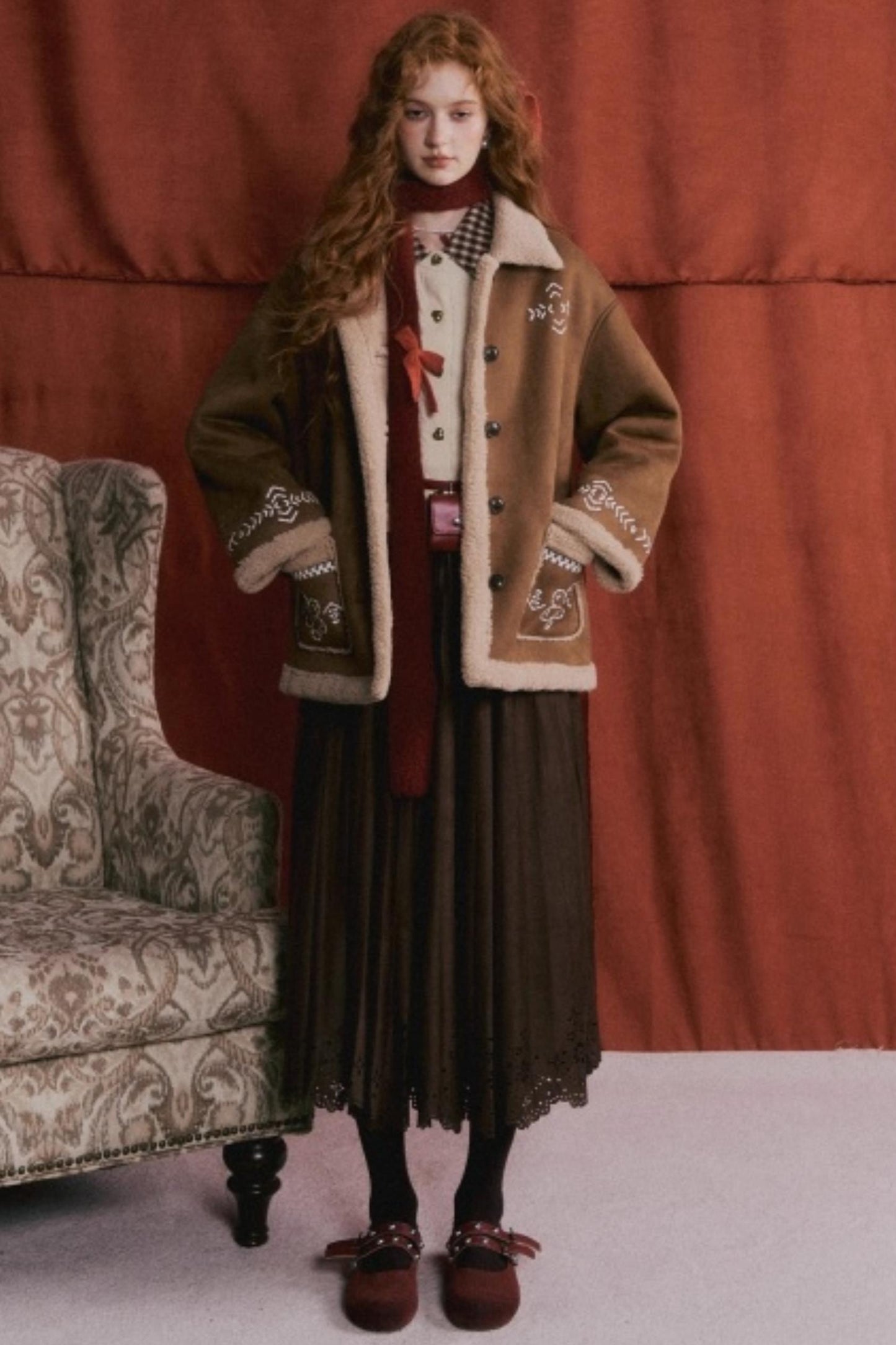 Pleated Suede Lace Skirt