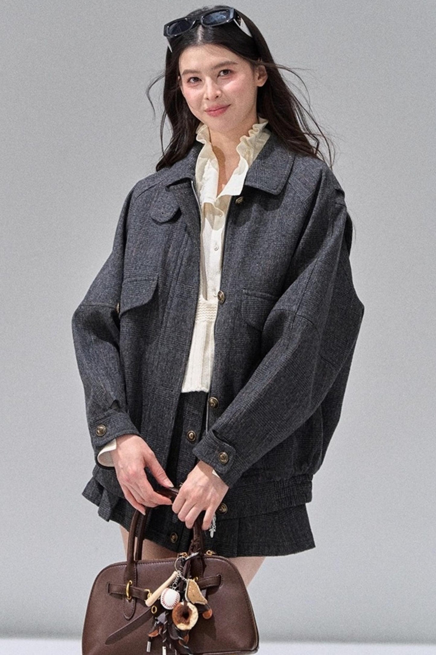 Fungus Edge Collar Drawstring Lace-up Shirt