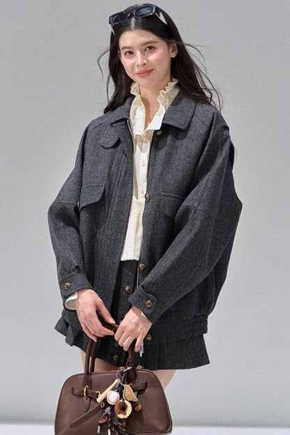 Fungus Edge Collar Drawstring Lace-up Shirt