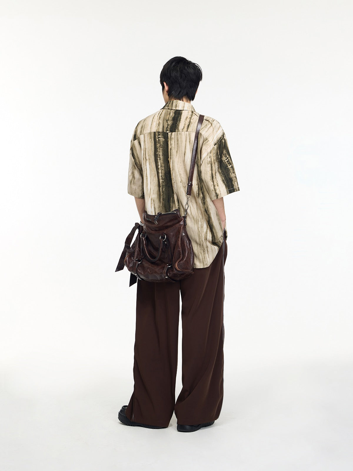 Strip Three-Dimensional Split Wide-Leg Pants