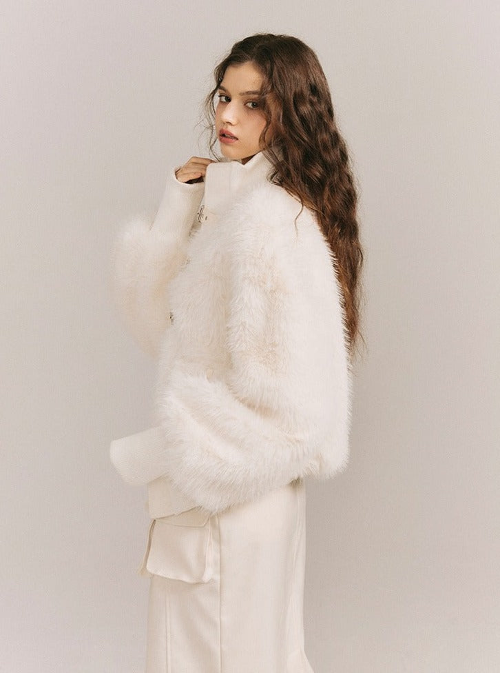 Leather Buckle Wrapping Loose Fur Jacket