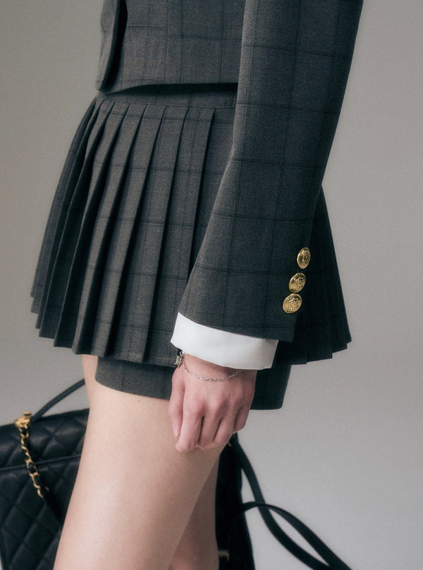 British pleated skirt two-piece jacket suit