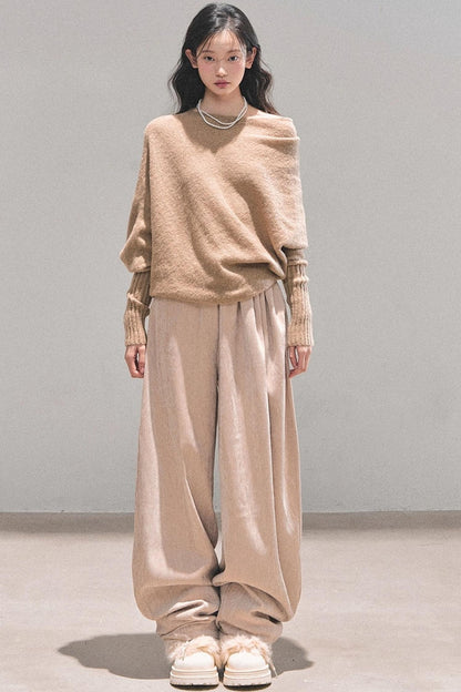 Fleece-Lined Wide-Leg Pants