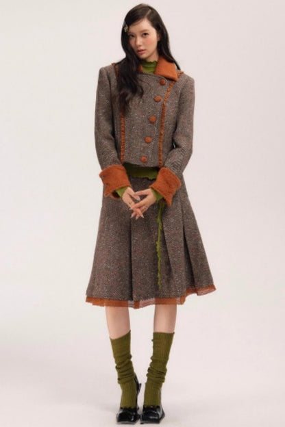 Vintage Wool Herringbone Coat Skirt Set-Up