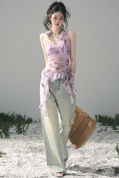 자주색 바우히니아 리본 탑