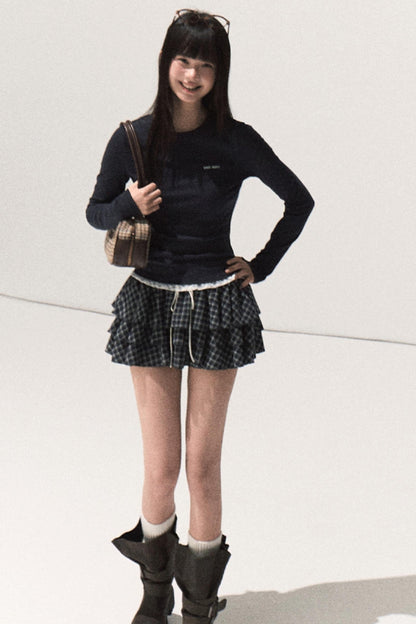 Shrine Plaid Woolen Cake A-Line Skirt