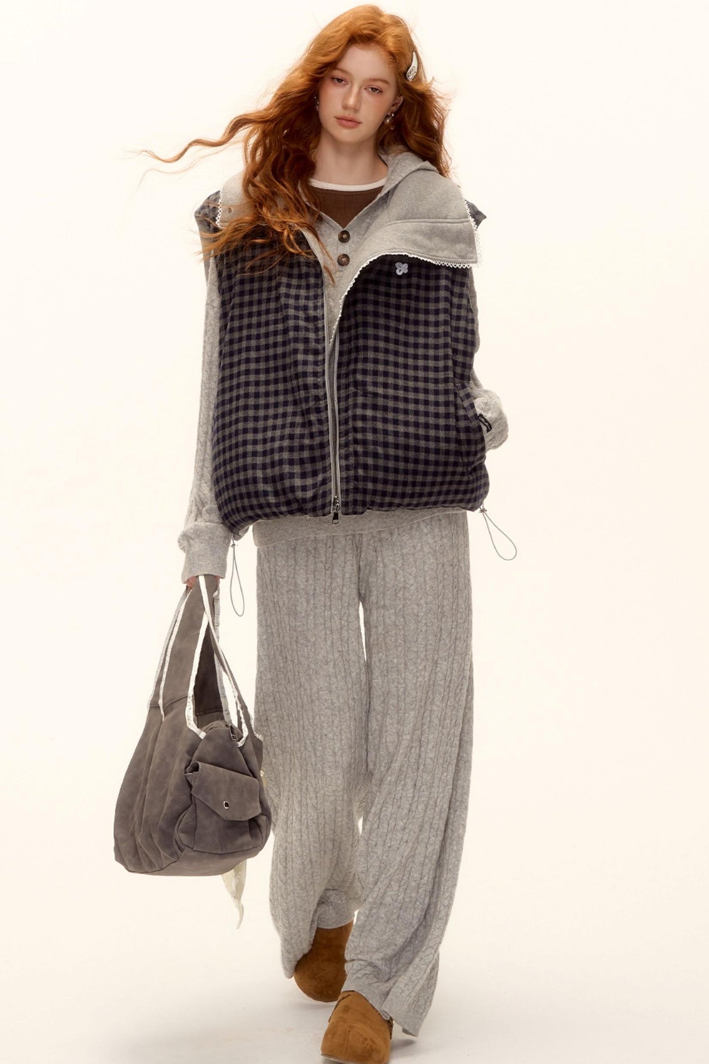 Reversible Plaid Lace Vest Jacket