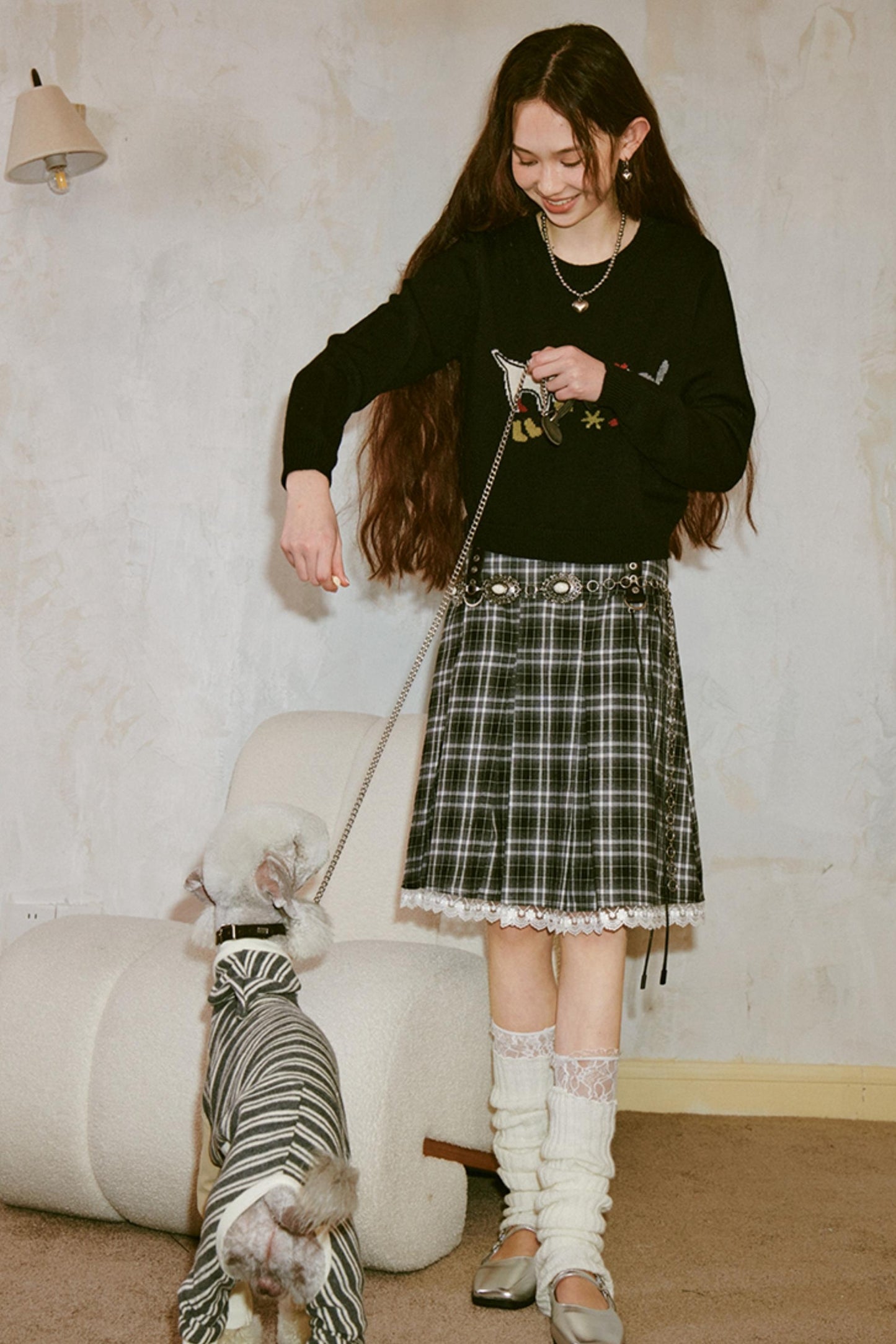 Kitten Puppy Embroidered Wool Blend Top