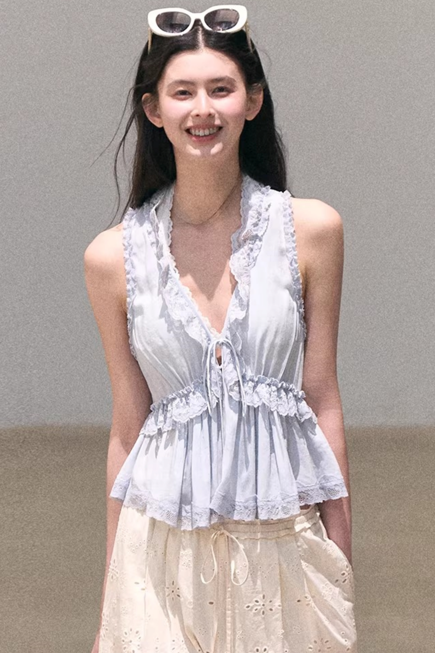 Custom-Dyed Lace Silk Top