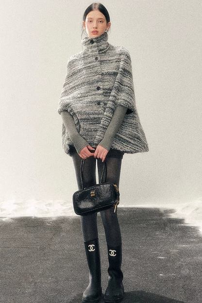 French Striped Wool Cape Coat