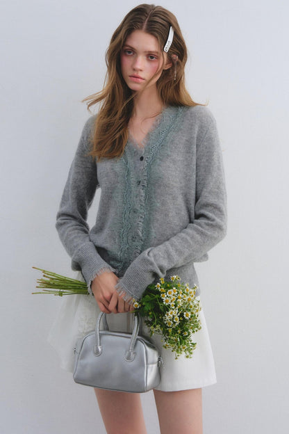 Wool Lace V-Neck Knit Top