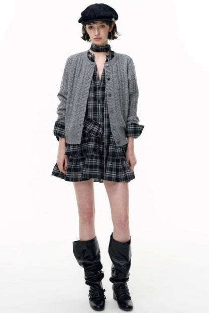 Plaid Ruffle Long Sleeve Shirt Dress
