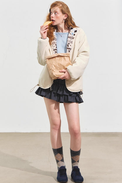 Fleece Jacquard Stand-Up Collar Coat