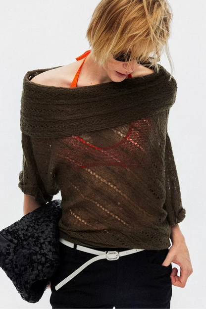 One-Shoulder Hollow Knit Sweater
