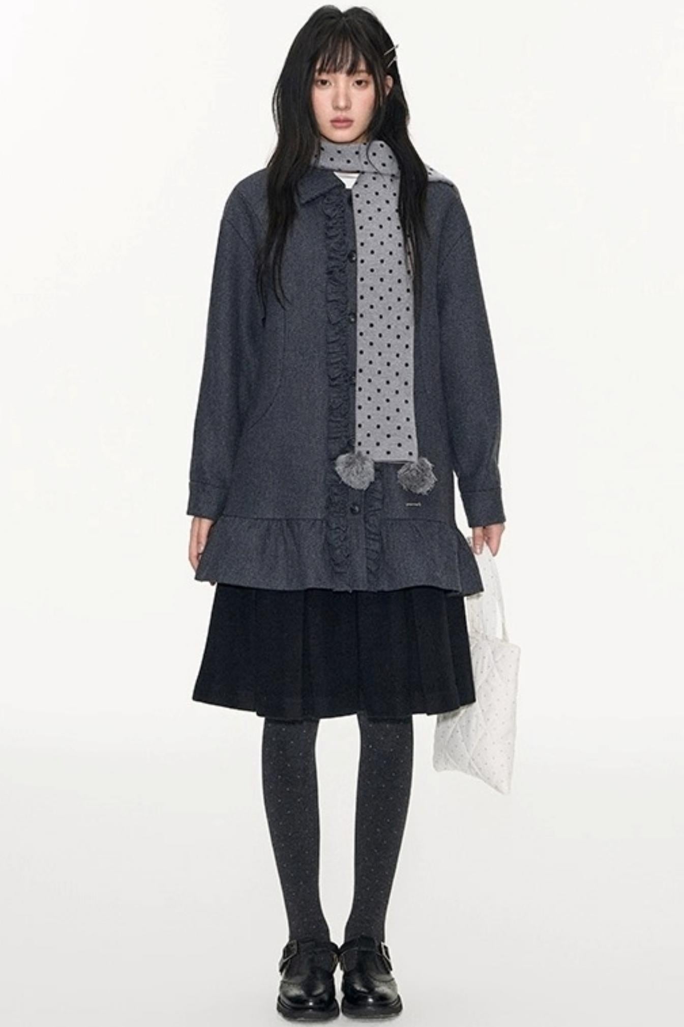 Polka Dot Wool Knit Scarf