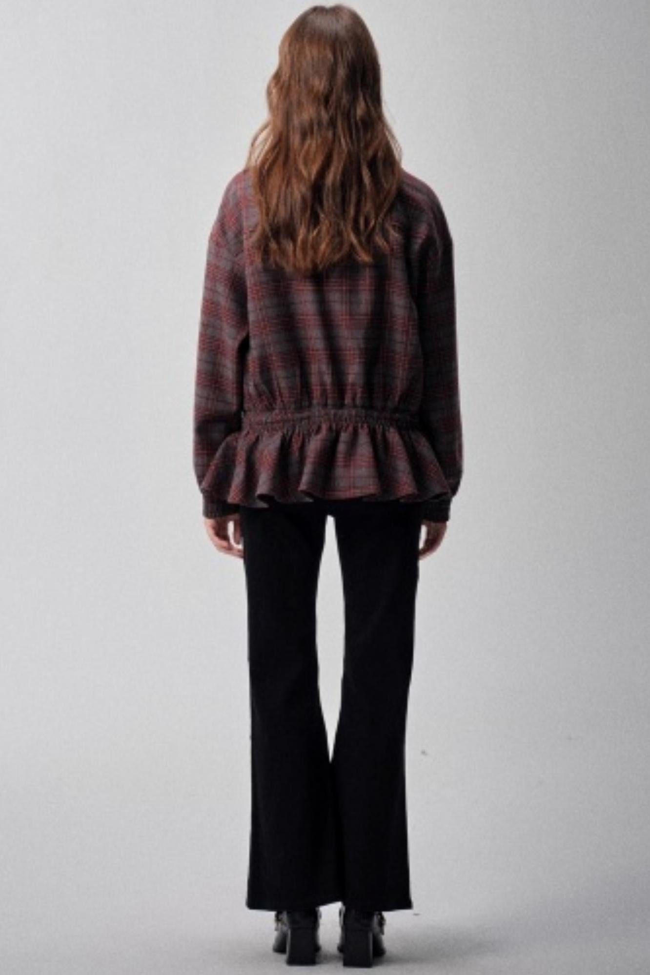 Red Plaid Autumn Waist Jacket