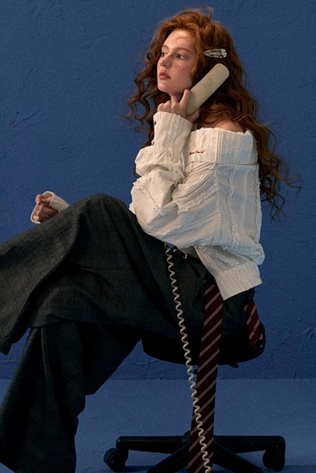 Big-V Striped White Long Sleeve Top