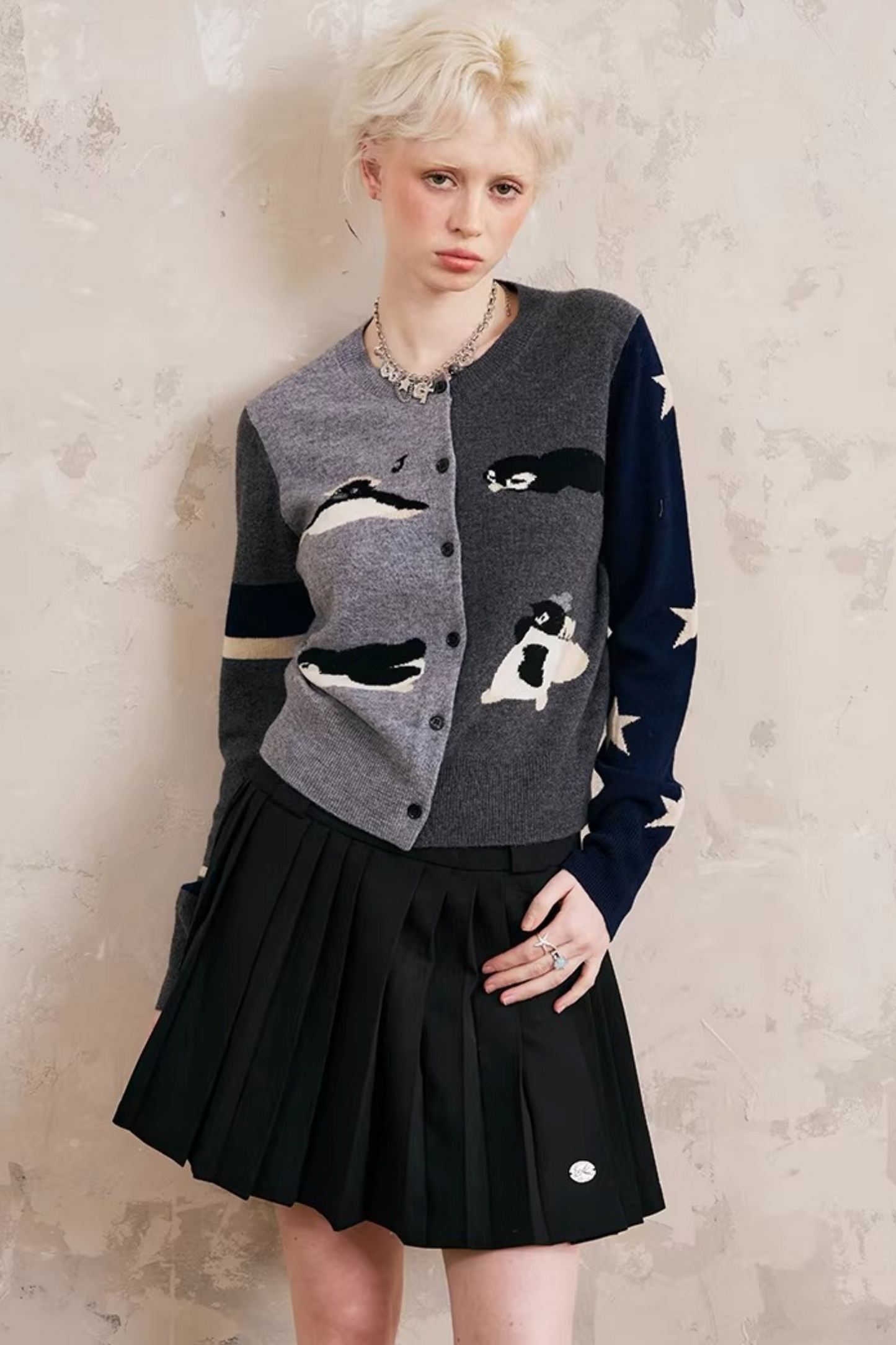 Lace-Up Turn-Down Collar Sweater Matching Set
