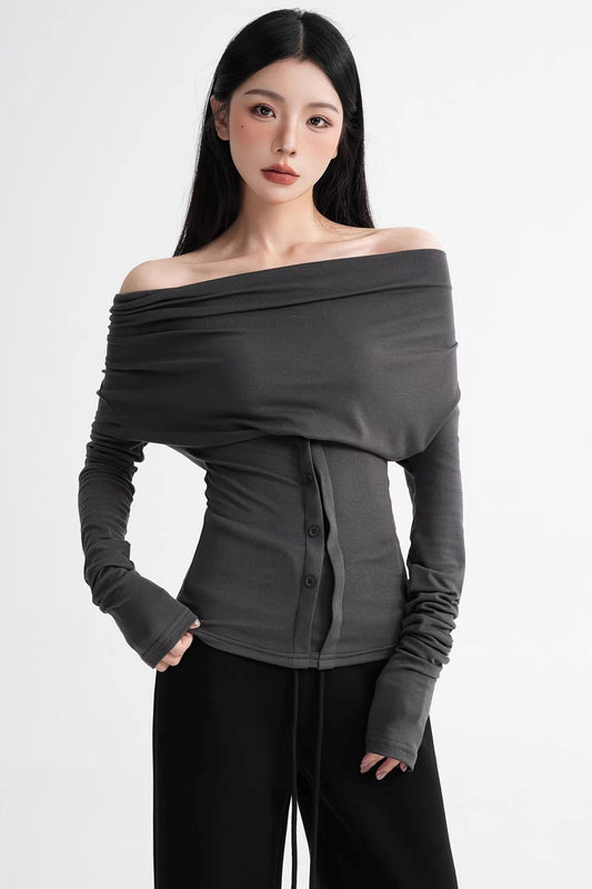 Wool Lyocell Off-Shoulder Top