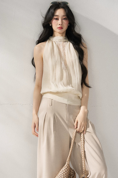 Gilet beige con scollo all'americana