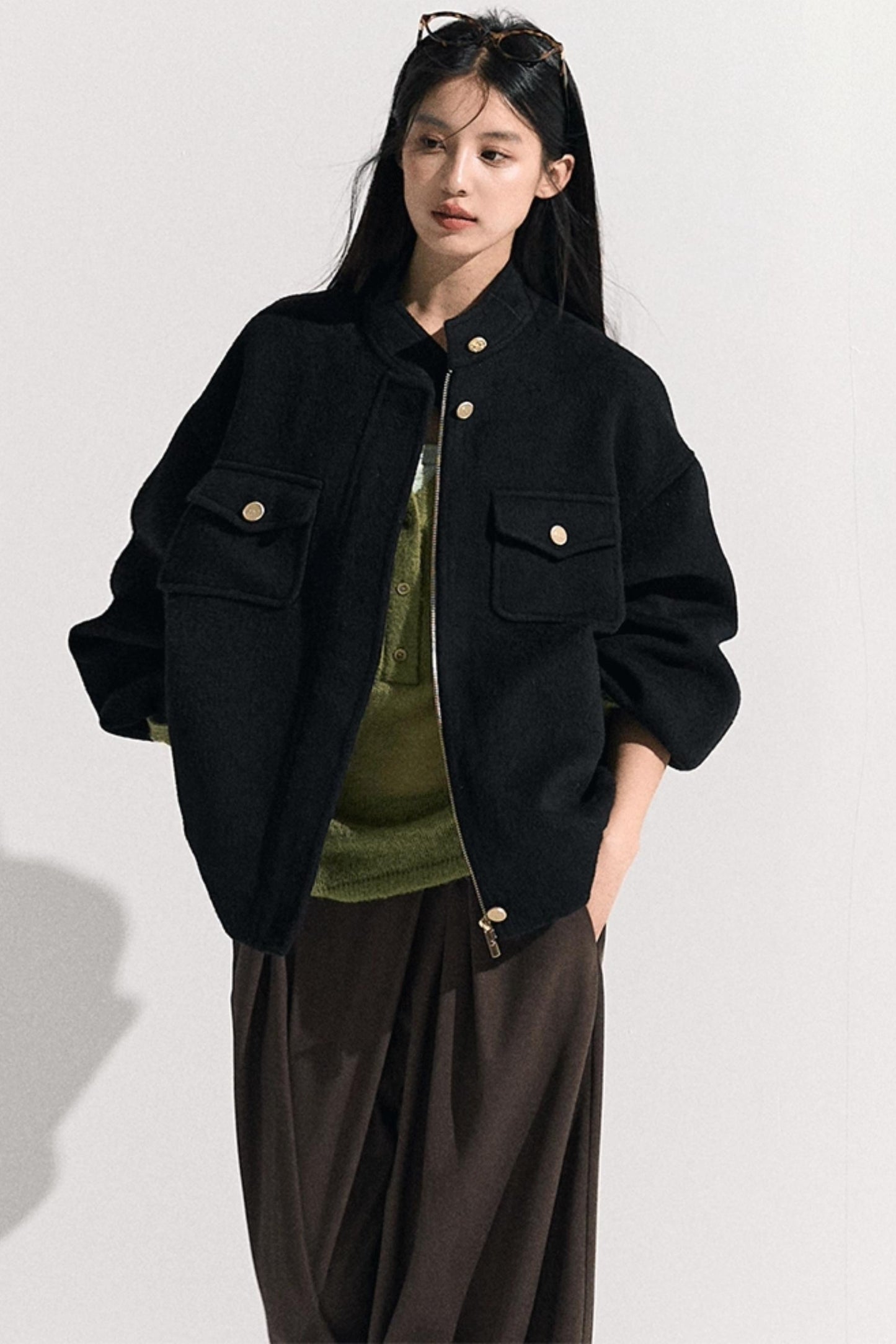 Tencel Wool Pleats Wide-Leg Pants