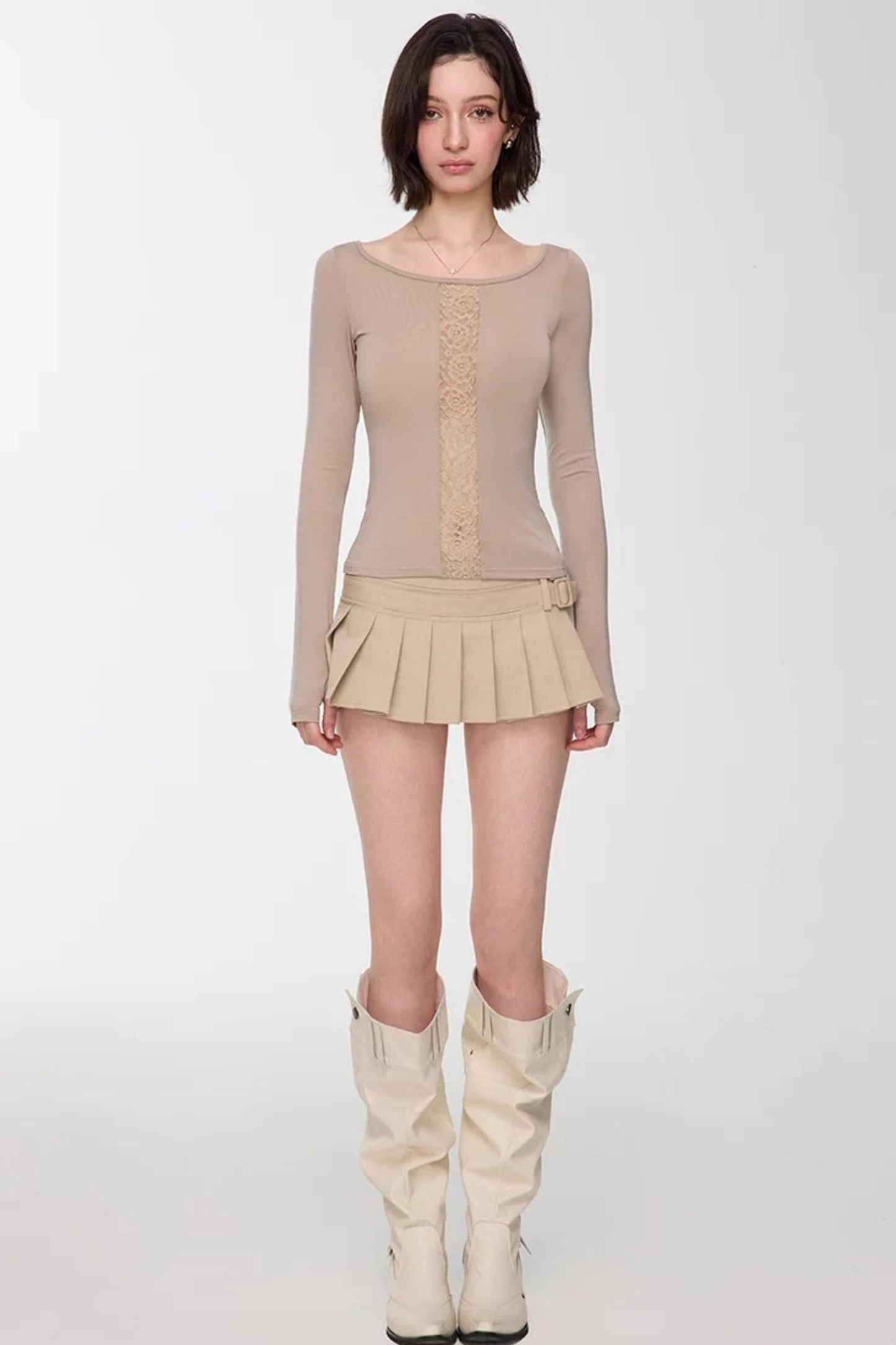 Light Apricot Pleated Skirt