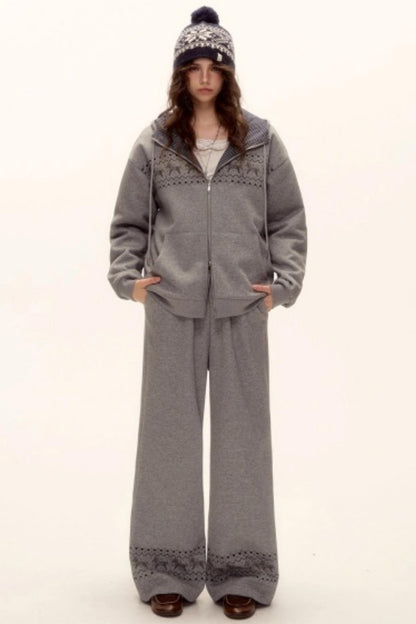 Fair Isle Quilted Jacket Pants Set-Up