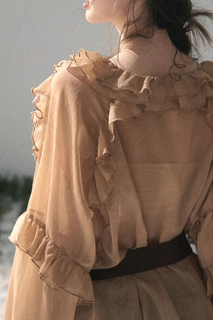Ruffled Lace Chiffon Blouse