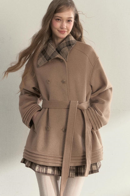 Plaid Double-Breasted Wool Coat