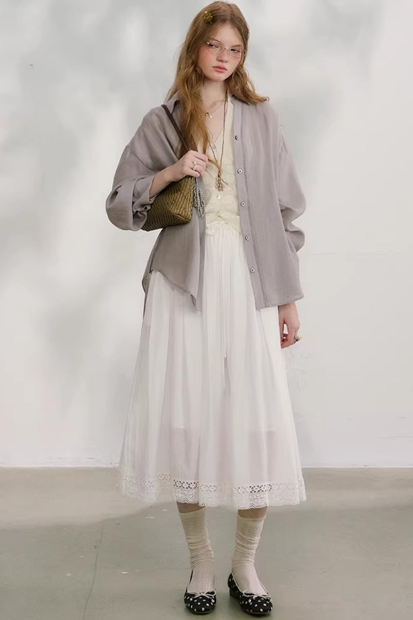 Cotton Lace Plaid Skirt