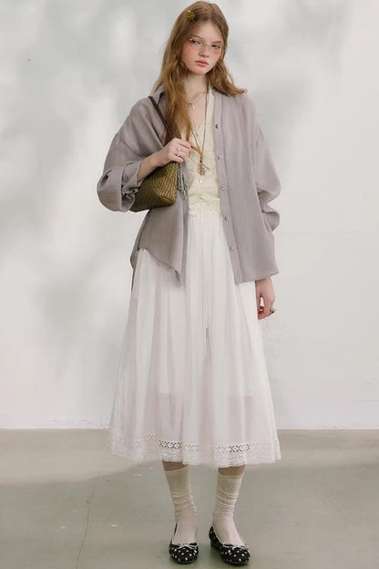 Cotton Lace Plaid Skirt