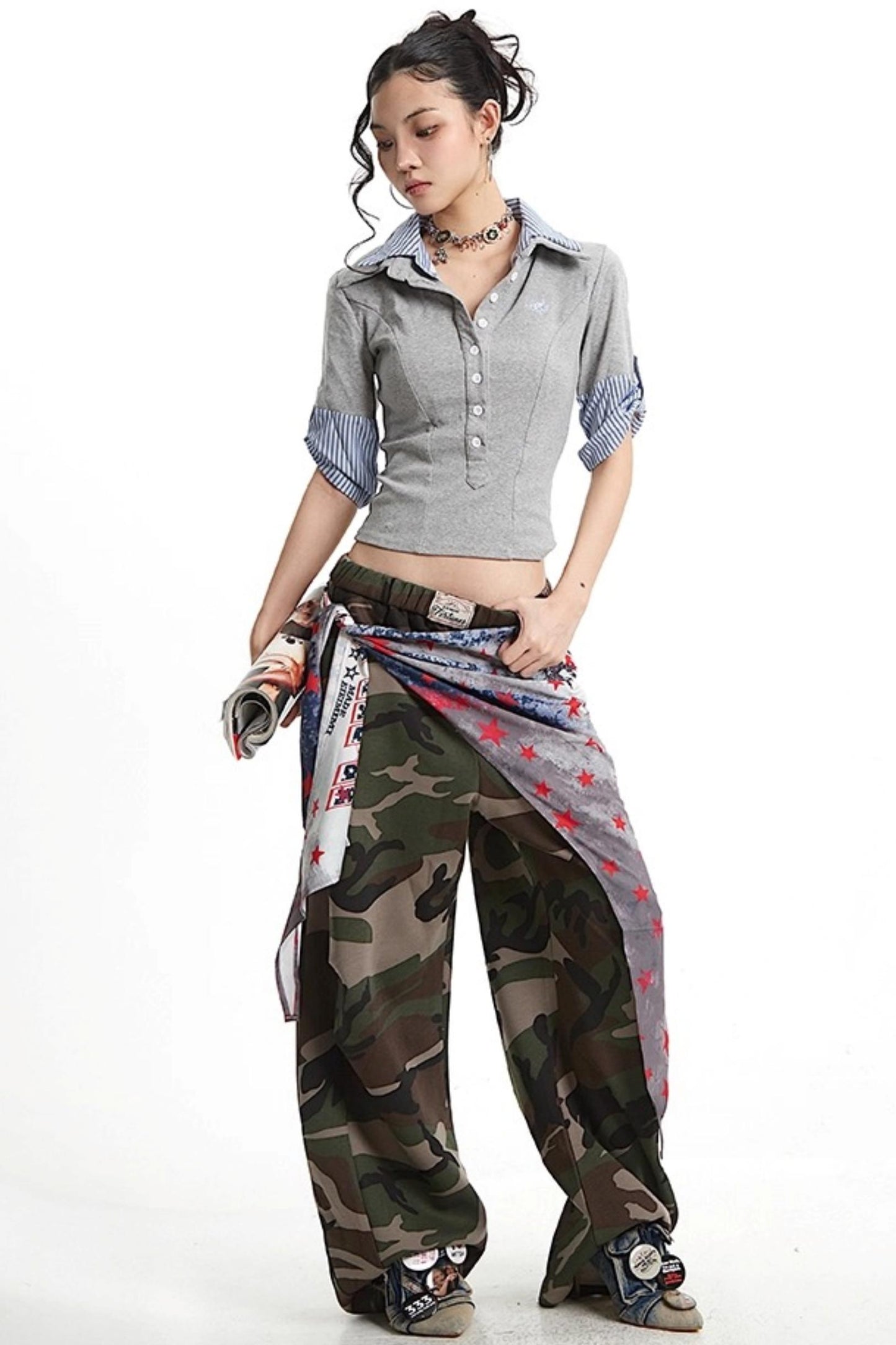 Camouflage Wide-Leg Pants