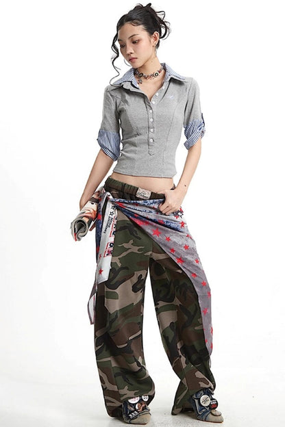 Camouflage Wide-Leg Pants
