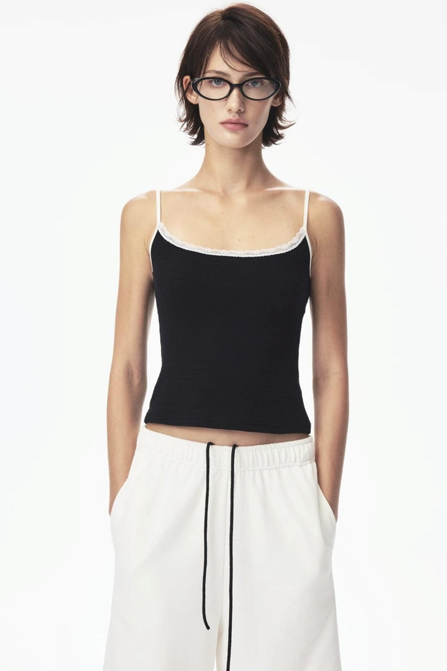 Canotta in pizzo con color-blocking