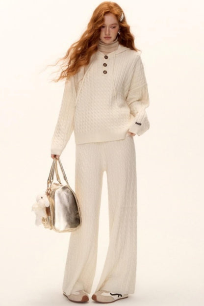 Wool Blend Hooded Knit Set-Up