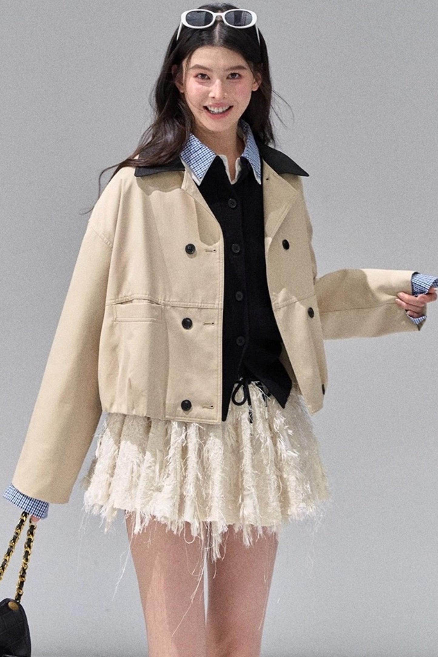 Fake Two Polo Lapel Sweater Skirt Set-Up