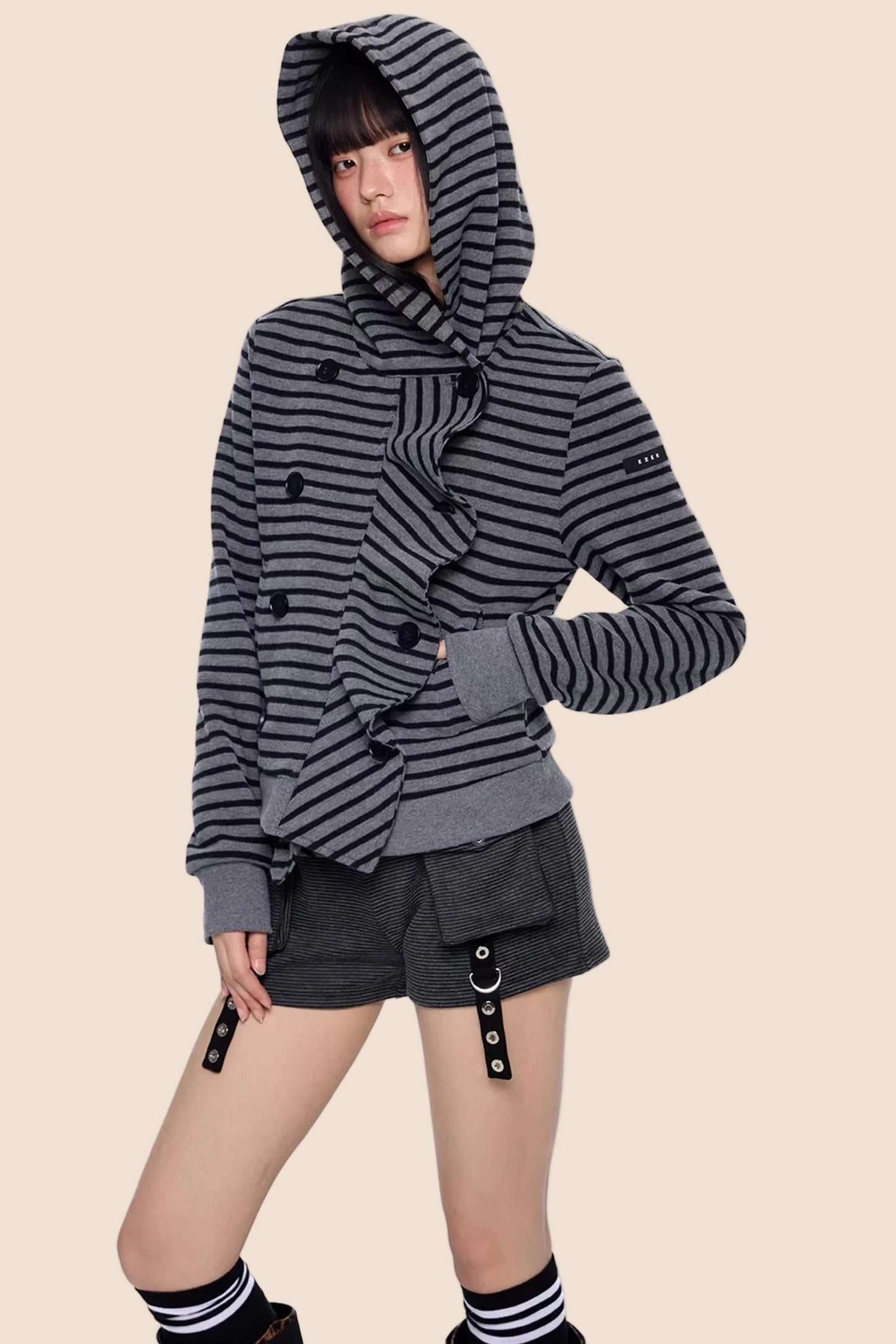 Gestreifter Dekonstruierter Kapuzenoberteil