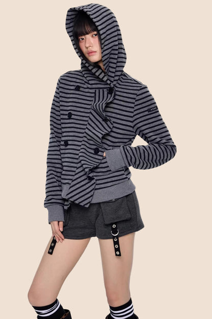 Gestreifter Dekonstruierter Kapuzenoberteil