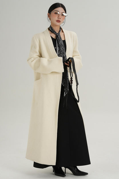 V-Neck Wool Trench Coat