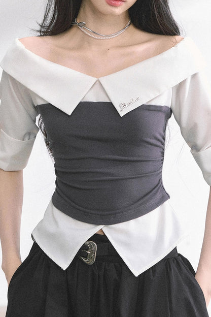 Gray Sugar Striped Short-Sleeved Shirt