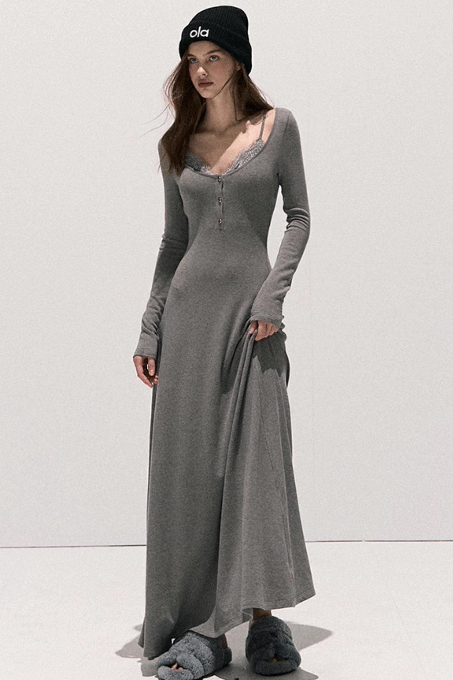 Lace Stitched Knit Waist Dress