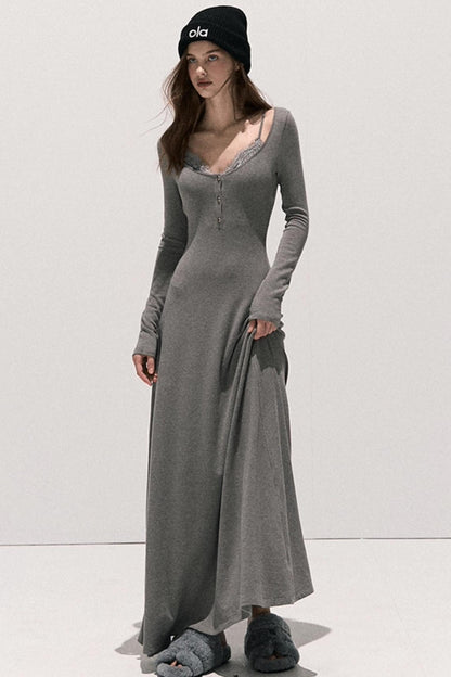 Lace Stitched Knit Waist Dress