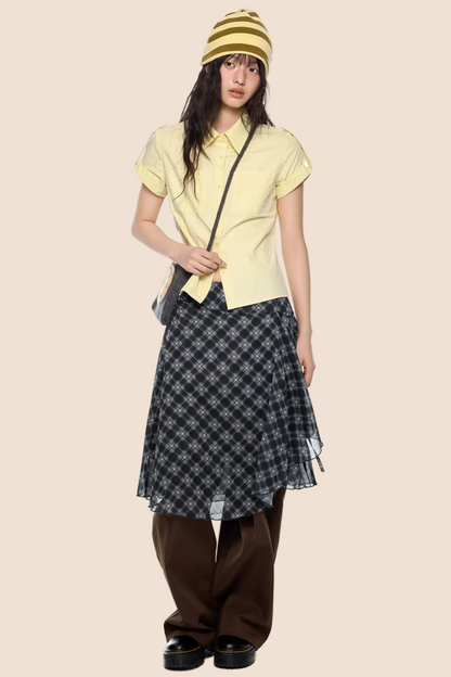 Plaid Retro Short Blouse Set-Up